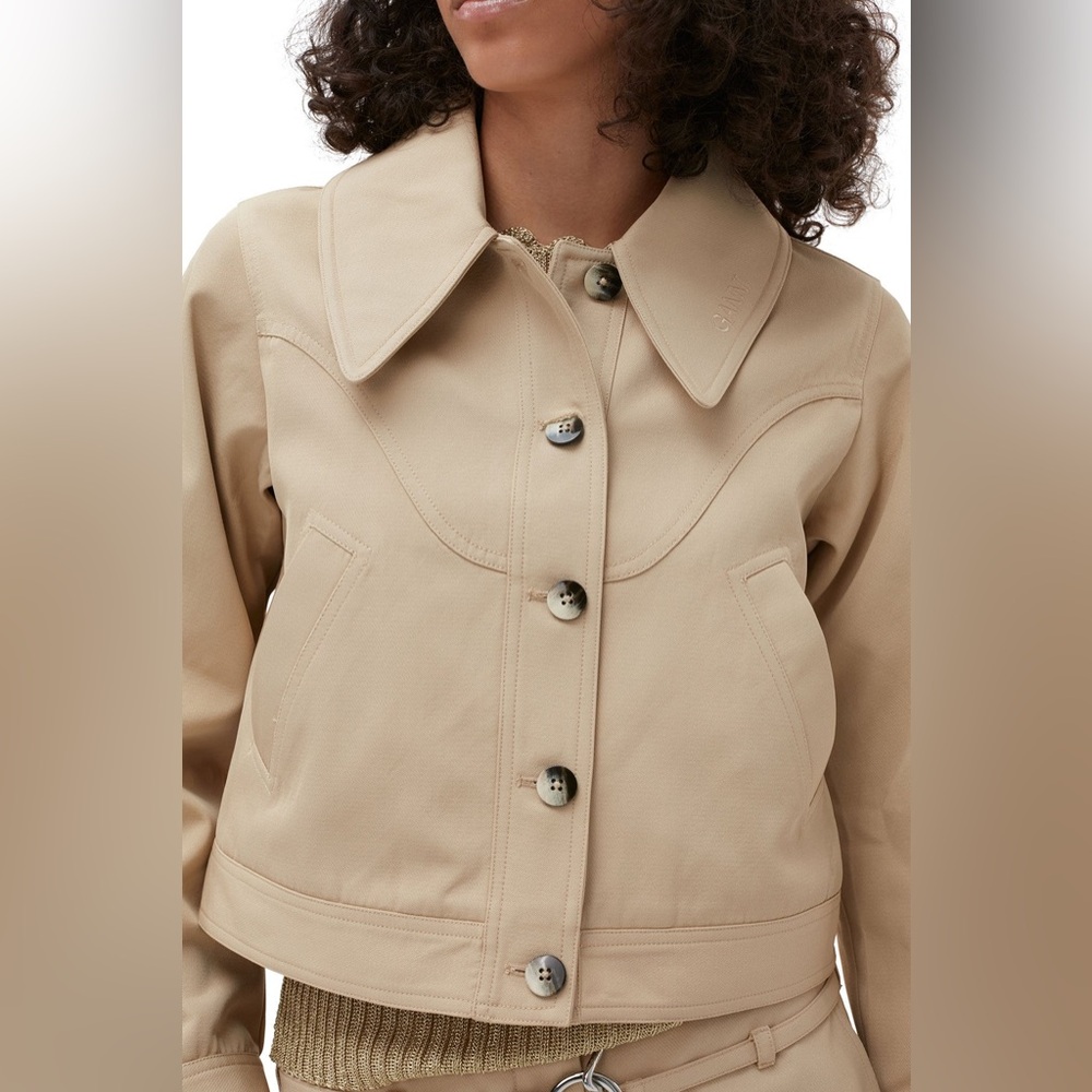 Ganni Beige Cropped Button Jacket - Picture 2 of 8